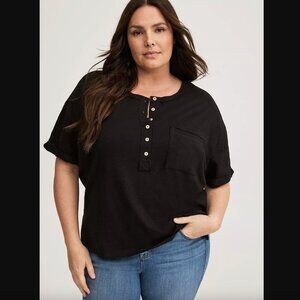 Torrid V-Neck Heritage Slub Henley Womens Shirt Black Size 2X 18/20